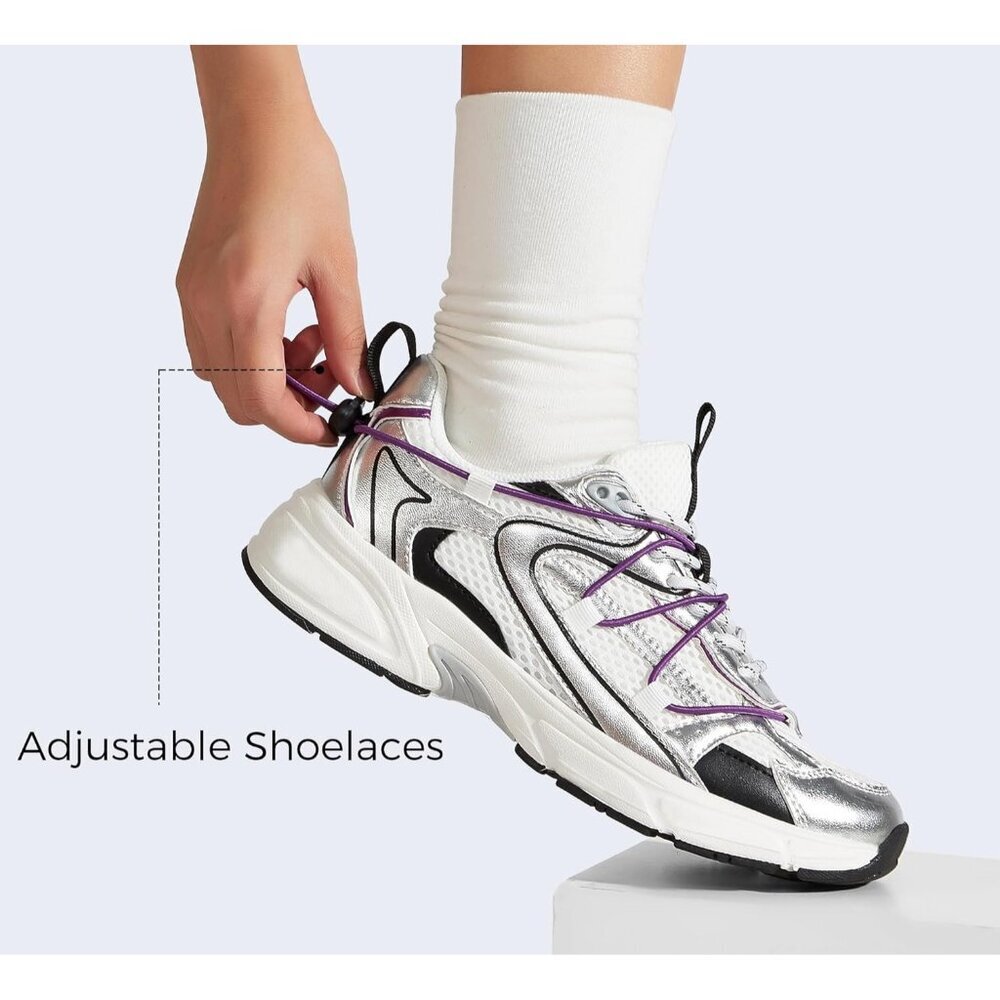 Lucky Step Women's Silver Purple Walking Shoes Running Platform Mesh Casual - Picture 5 of 9